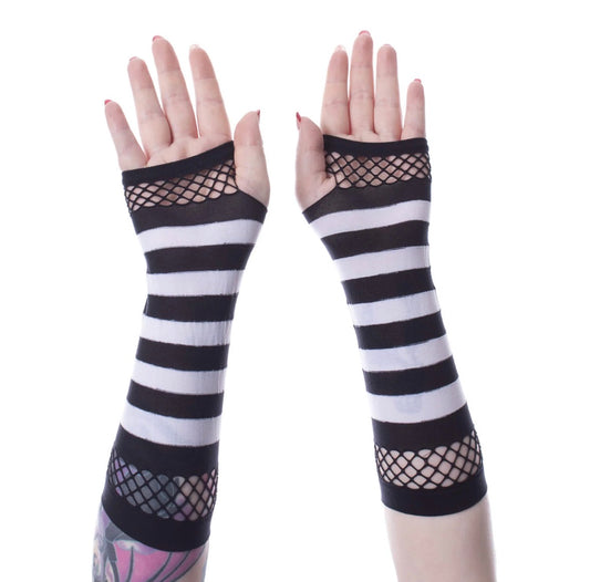 Striped Mesh Gloves Black/White