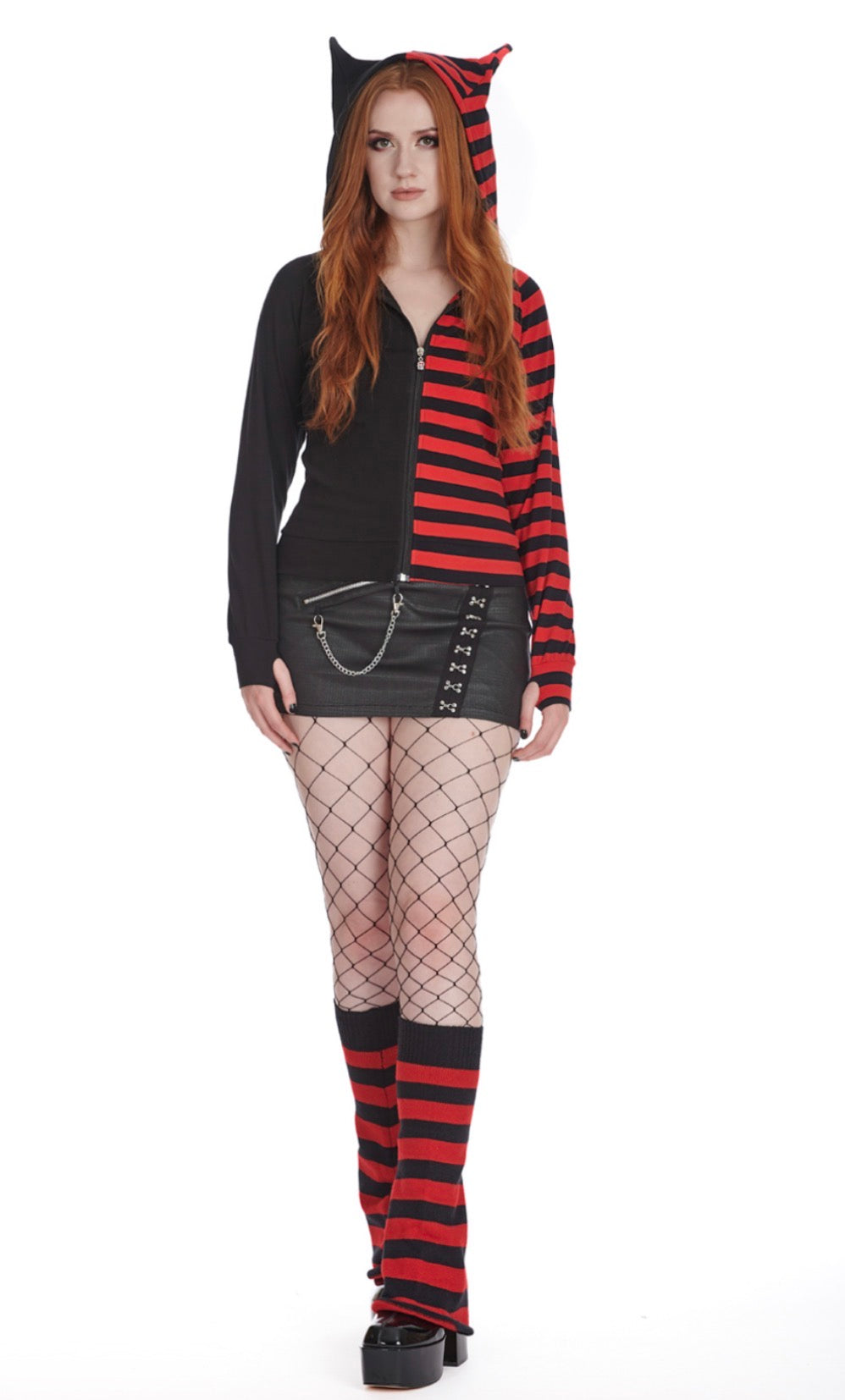 Shiori Striped Hoodie Black/Red