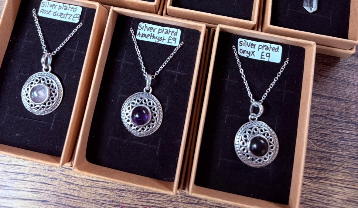 Silver plated onyx pendant