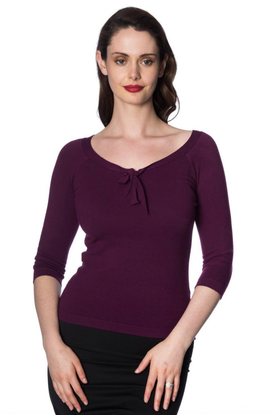 Pretty Illusion Fine Knit Top Aubergine