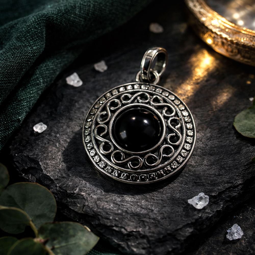 Silver plated onyx pendant