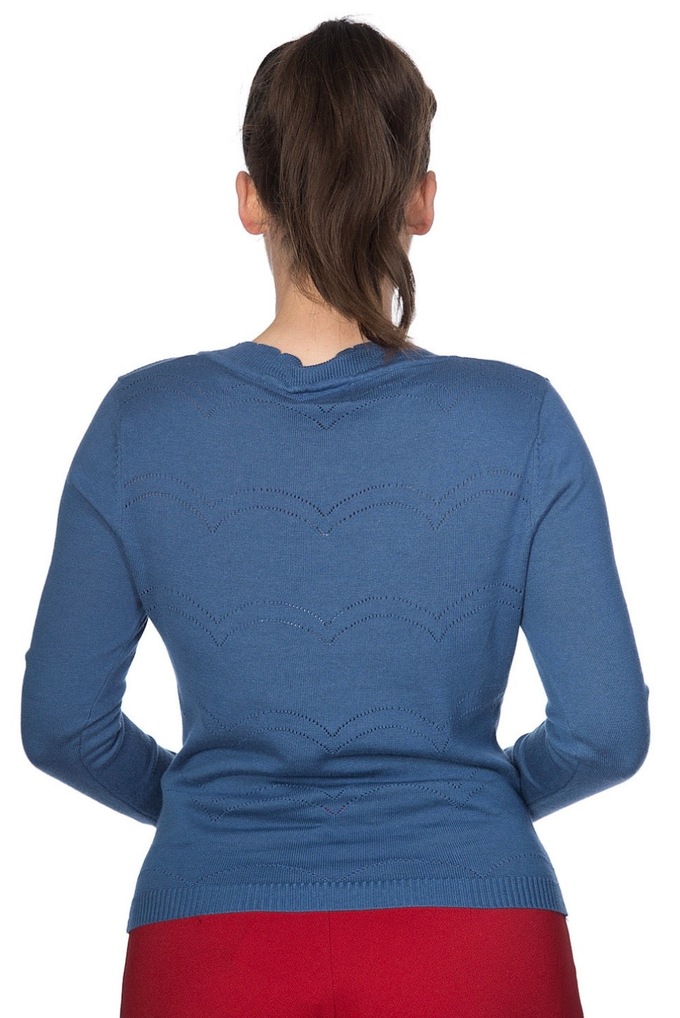 June 100% Cotton Pointelle Cardigan Blue