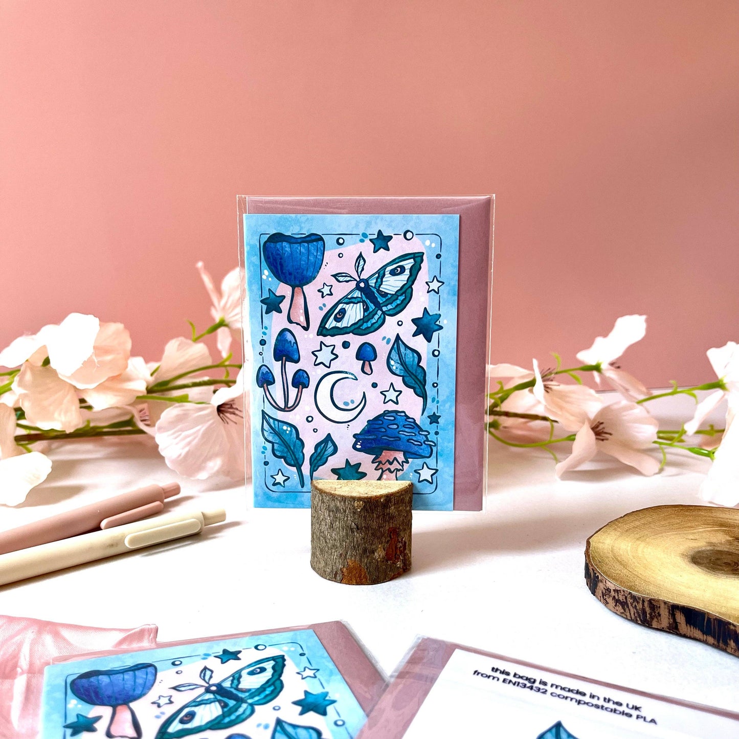 Mushrooms & Moth - A7 Card