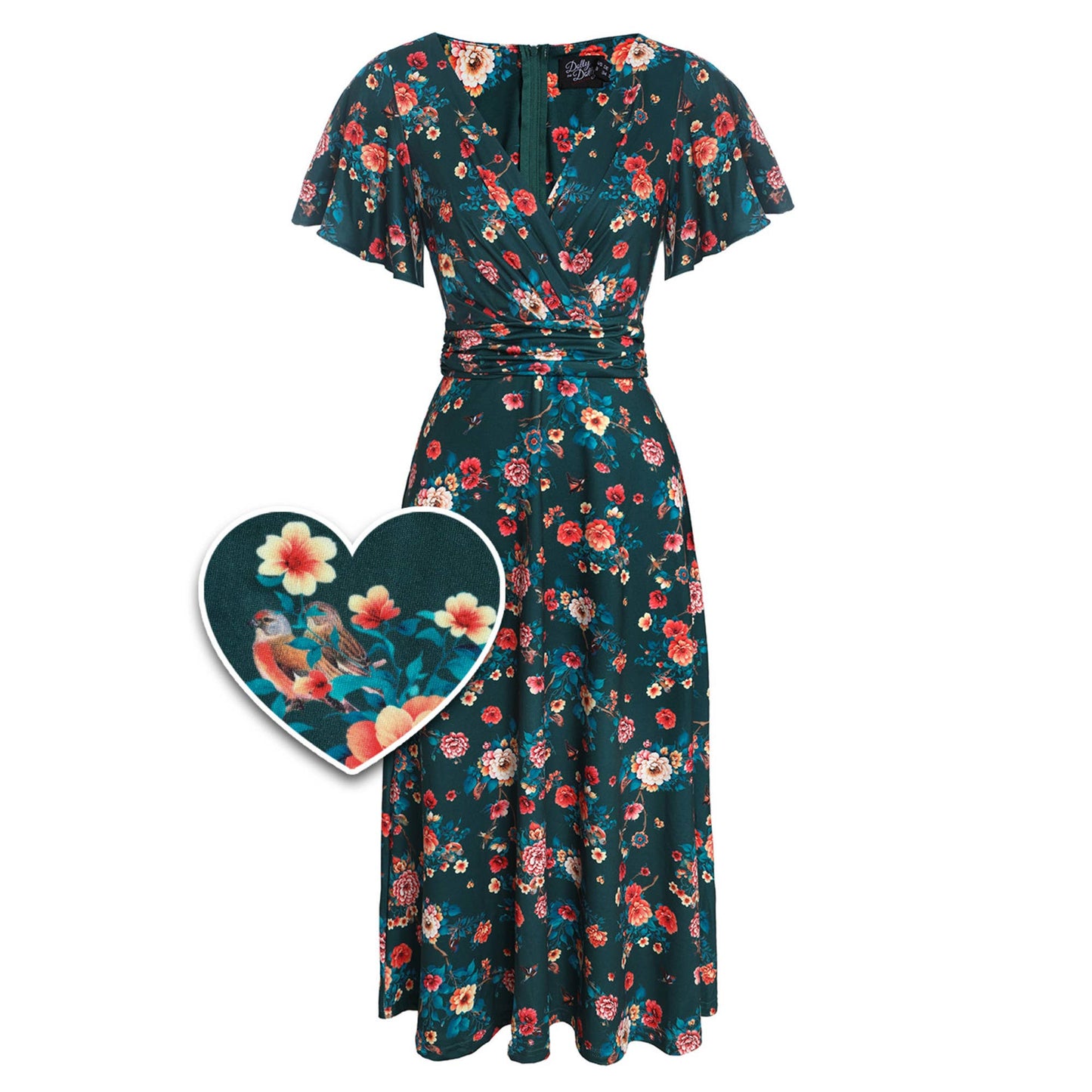 Donna butterfly-sleeved dress in green vintage floral