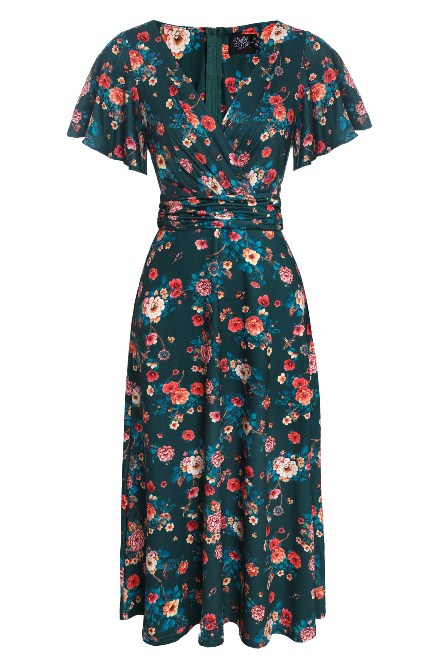 Donna butterfly-sleeved dress in green vintage floral