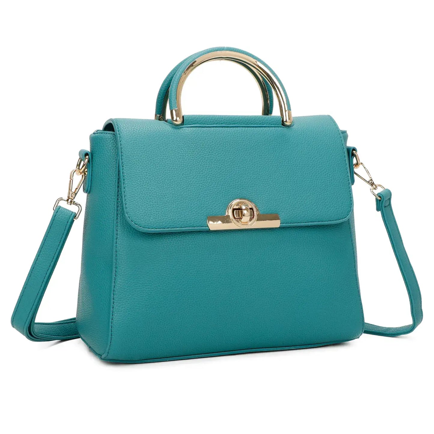 Retro Front Clasp Opening Top Handle Bag Turquoise