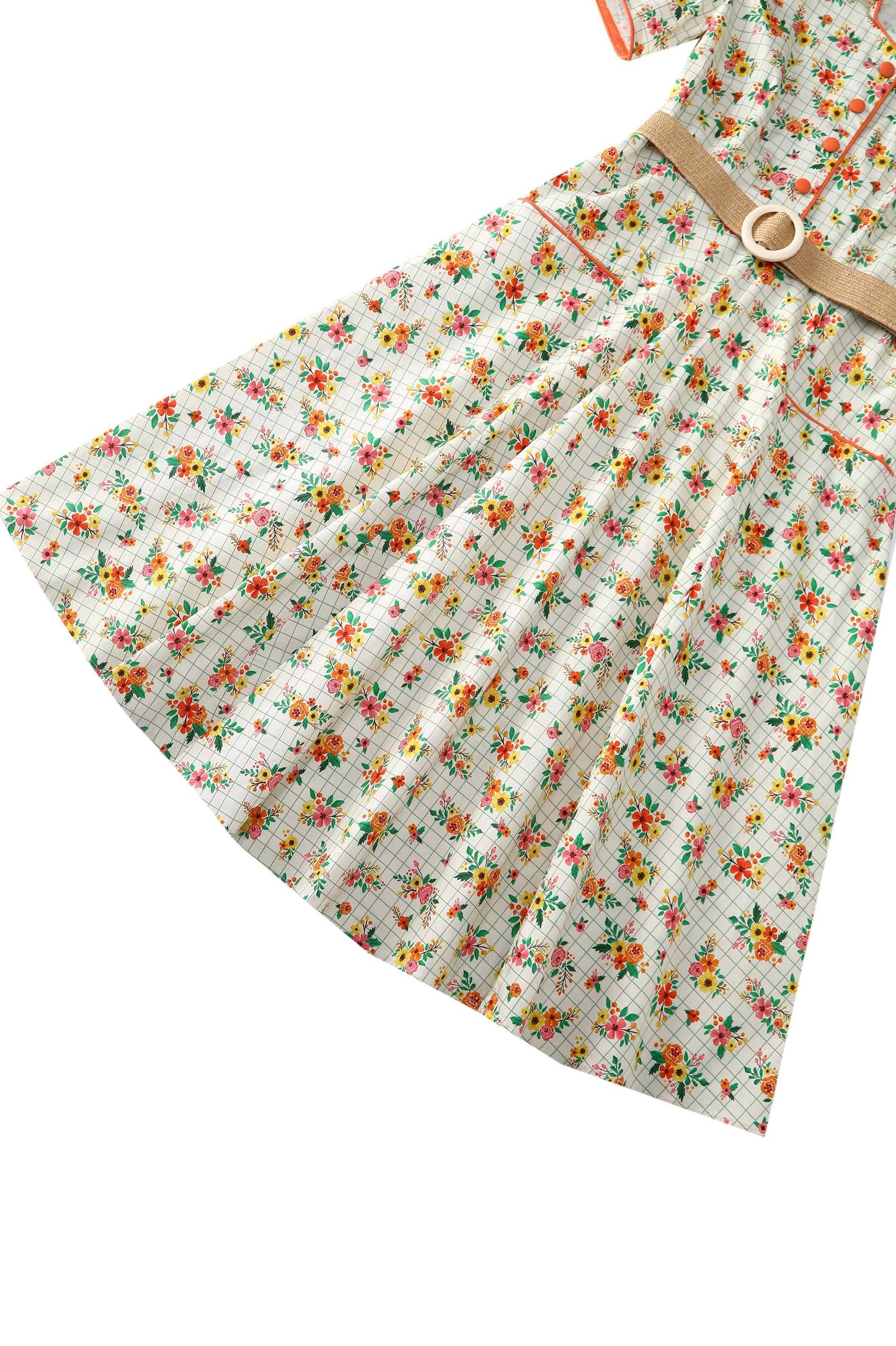 Penelope Cream Rockabilly Floral & Subtle Checkered Print Dress