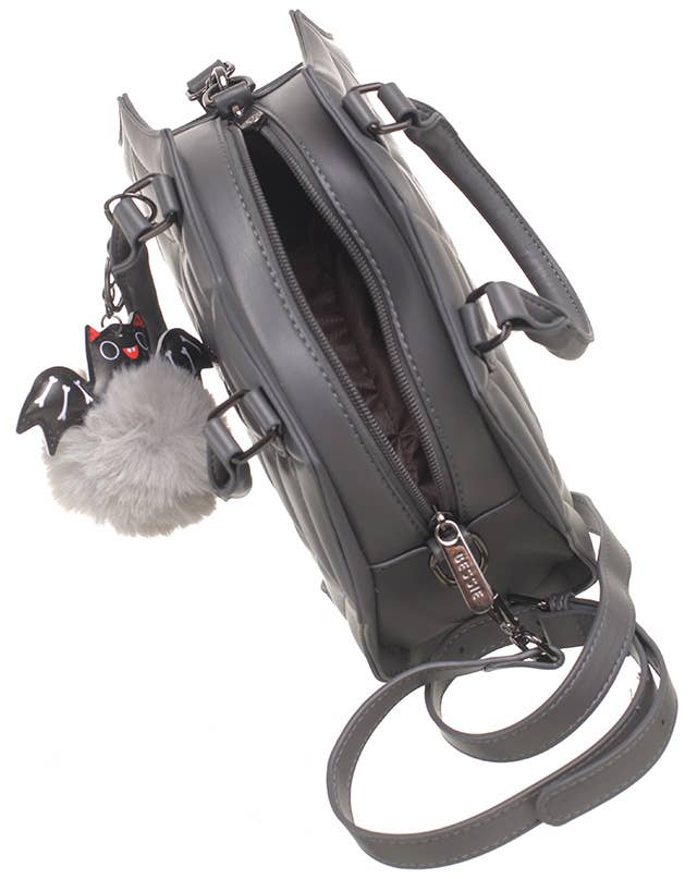 Quilted Spiderweb bag with Bat charm Black