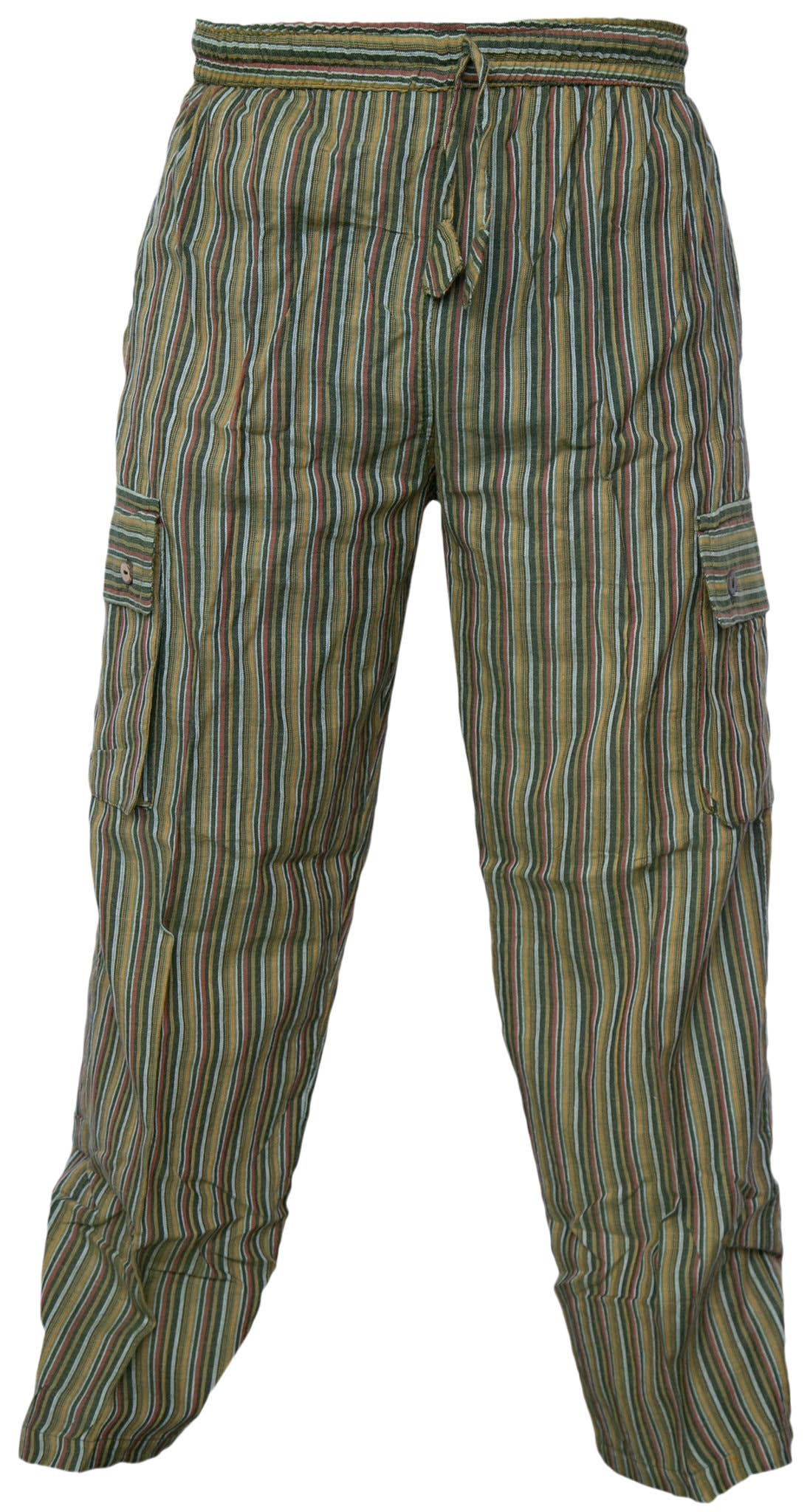 Green Striped Cargo Cotton Trousers