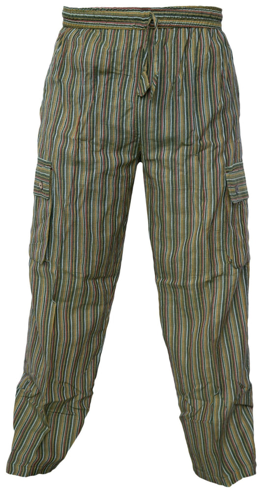 Green Striped Cargo Cotton Trousers