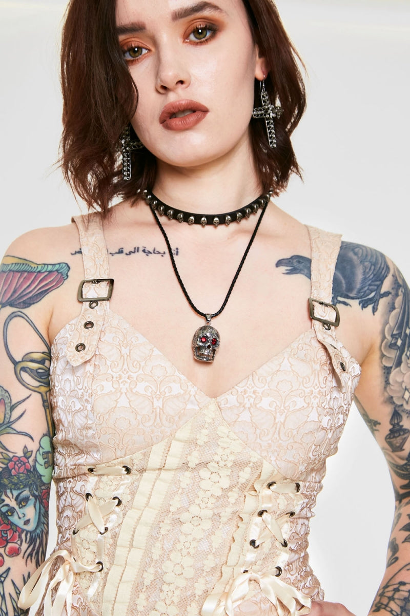 Cream brocade Steampunk mini Dress