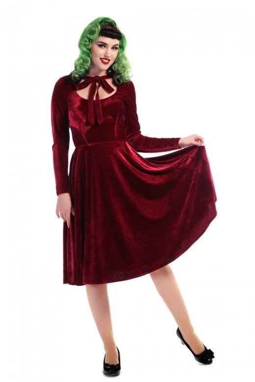 Clara Wine Velvet Swing Dress