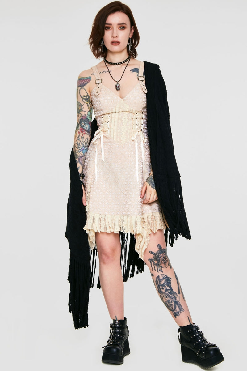 Cream brocade Steampunk mini Dress
