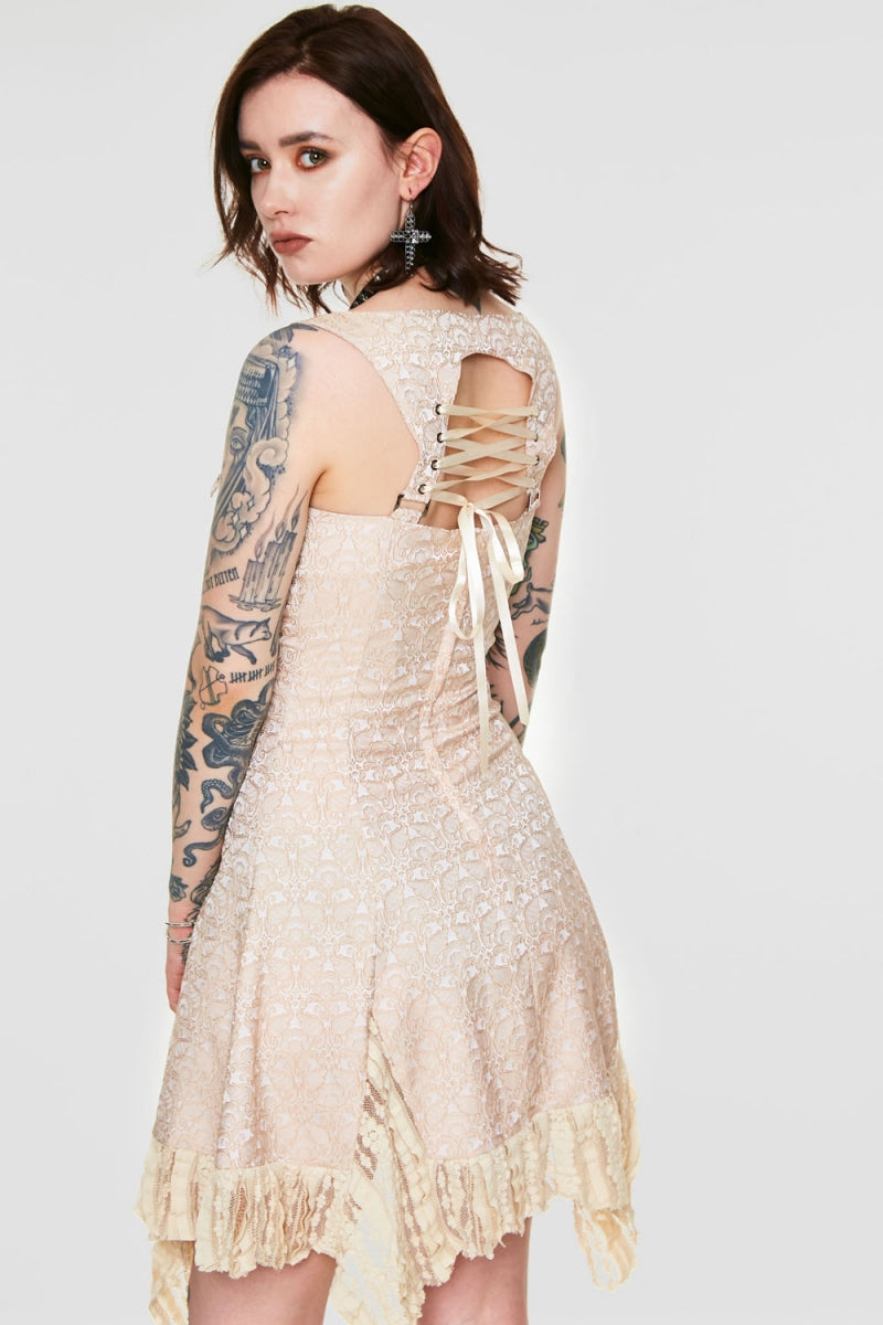 Cream brocade Steampunk mini Dress