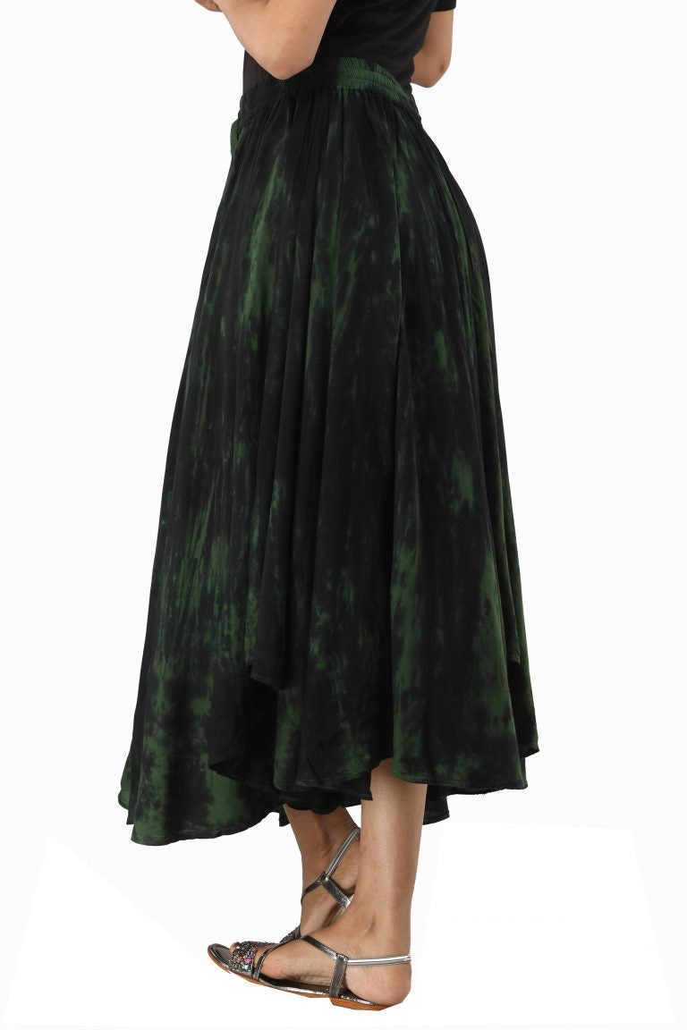 Extremely full Tie Dye elasticated skirt Deep Green green & Black