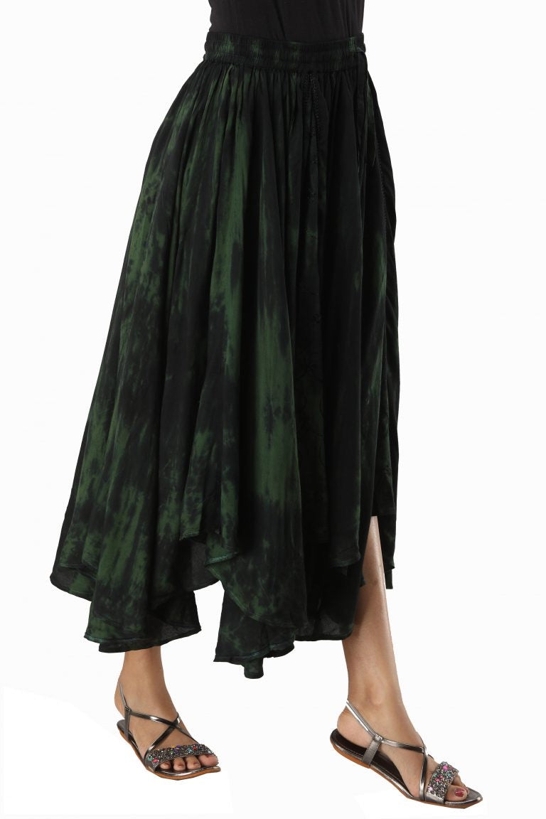 Extremely full Tie Dye elasticated skirt Deep Green green & Black