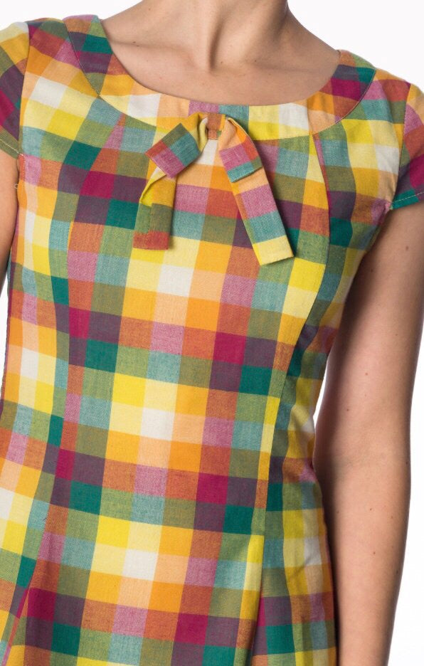 Rainbow Check 60s Flair Mini Dress