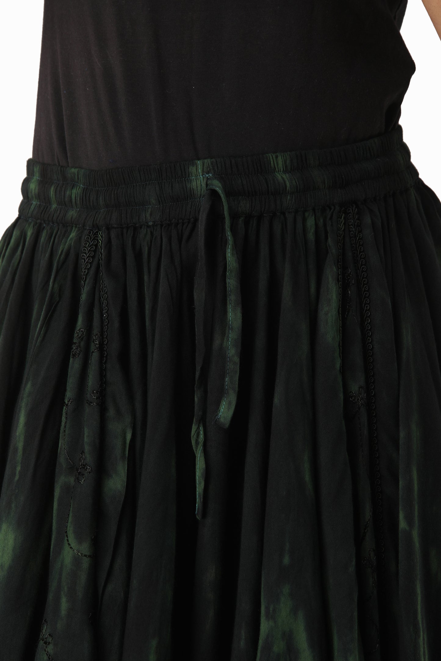 Extremely full Tie Dye elasticated skirt Deep Green green & Black