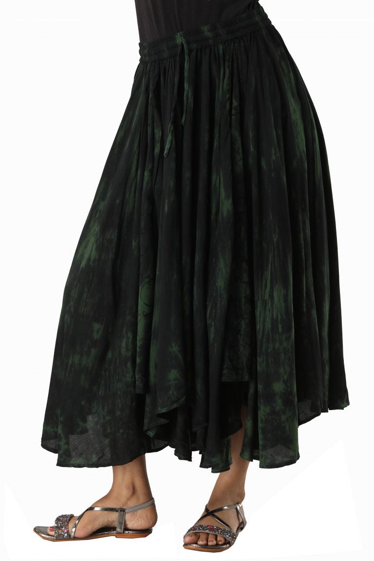 Extremely full Tie Dye elasticated skirt Deep Green green & Black