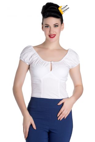 Classic cotton Gypsy Top with keyhole White